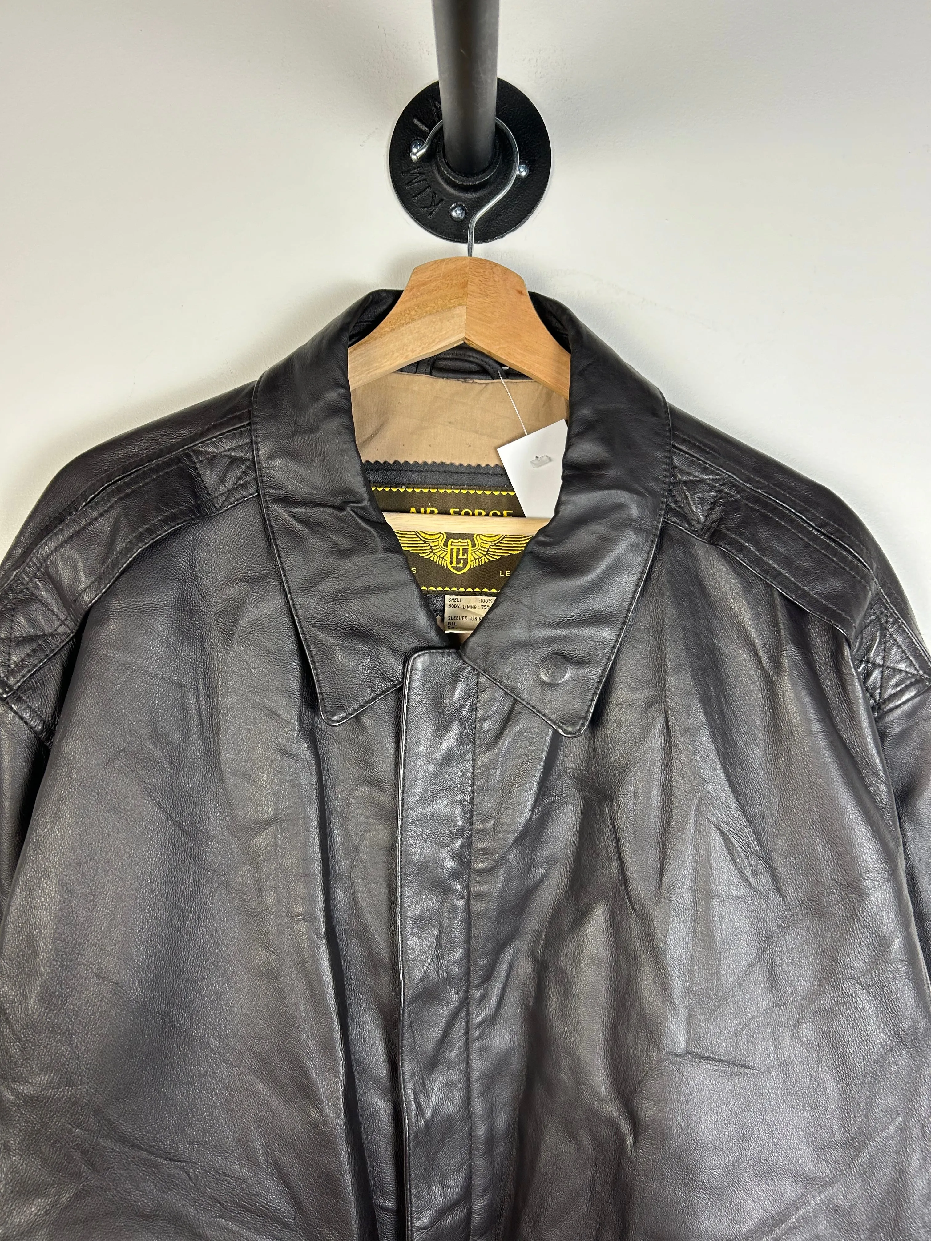 Vintage 90's Air Force Black Leather Bomber Jacket