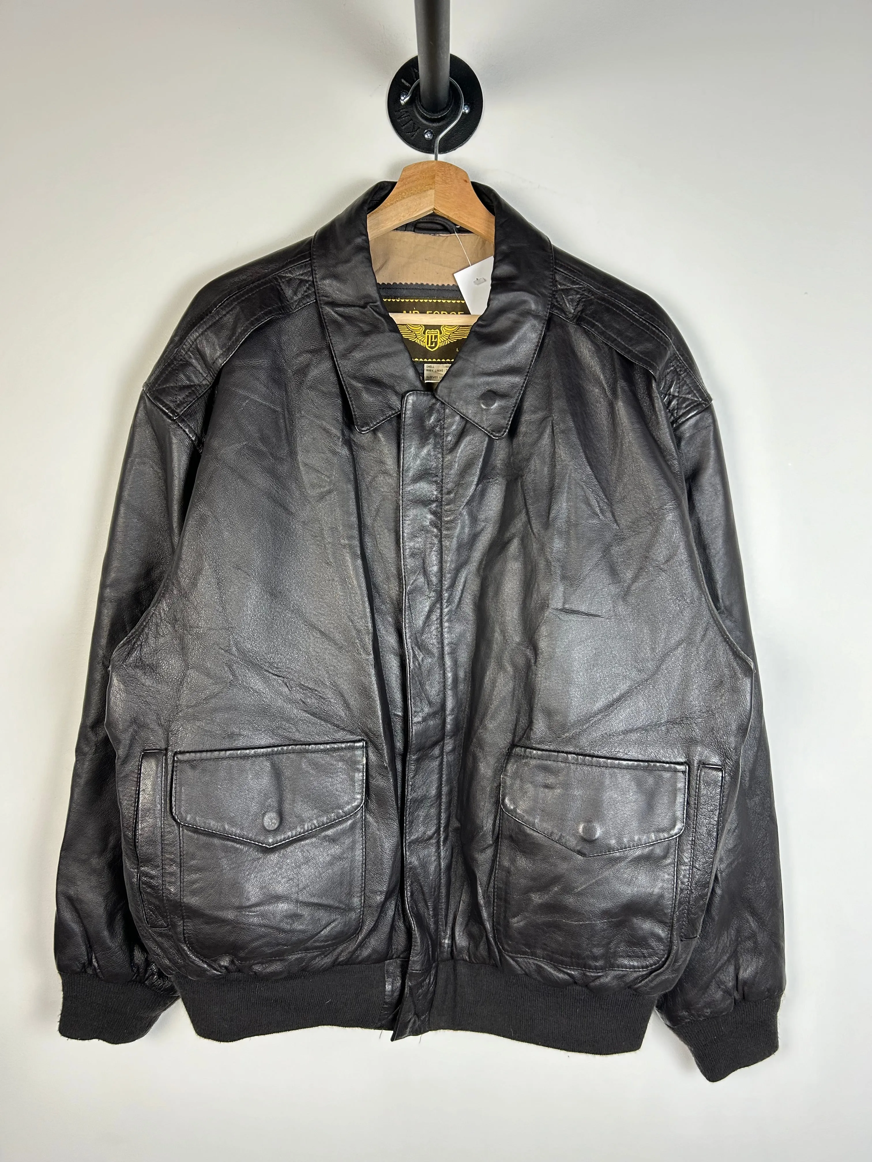 Vintage 90's Air Force Black Leather Bomber Jacket