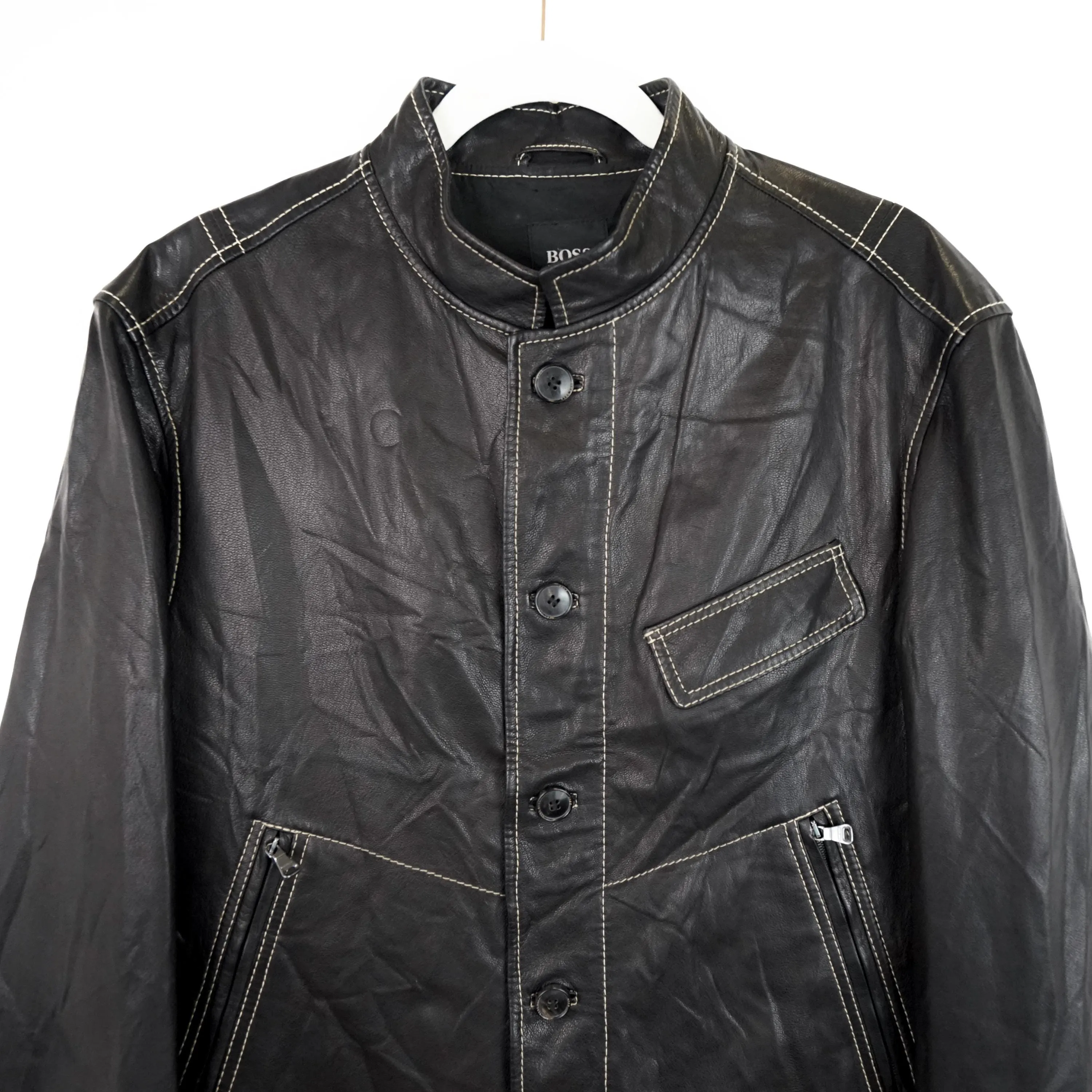 Vintage Hugo Boss Y2K leather jacket size L