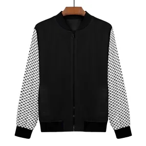 Women's Bomber Jacket in Black, Chic Kufiyeh Sleeve Pattern, Unique Gift for Her