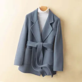 Women's Short Wool Coat with Belt