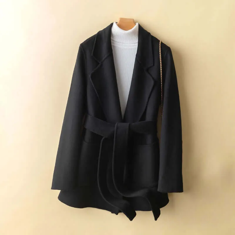 Women's Short Wool Coat with Belt